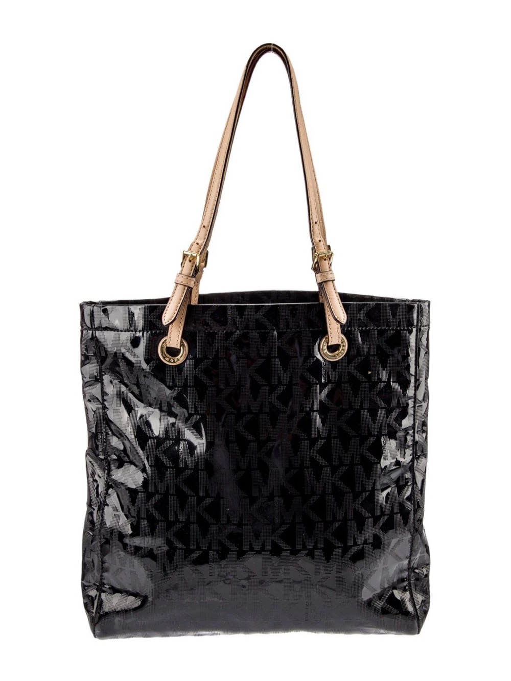 Michael Kors Large Jet Set Black Tote Bag with Tan Straps